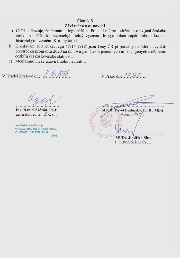 Memorandum Lesy ČR a ČsOL
